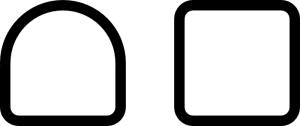 A la izquierda se puede ver la sección semicuadrada, caracterizada por una parte cuadrada y una redonda, y a la derecha la sección cuadrada, caracterizada por tener todos los ángulos rectos.